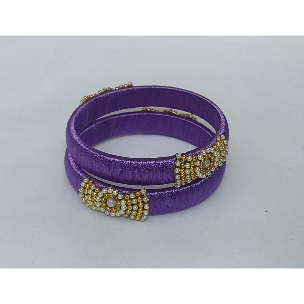 Generic Women's Plastic Silk Thread Bangles (Light Violet, Size: 2.4) Secondary image