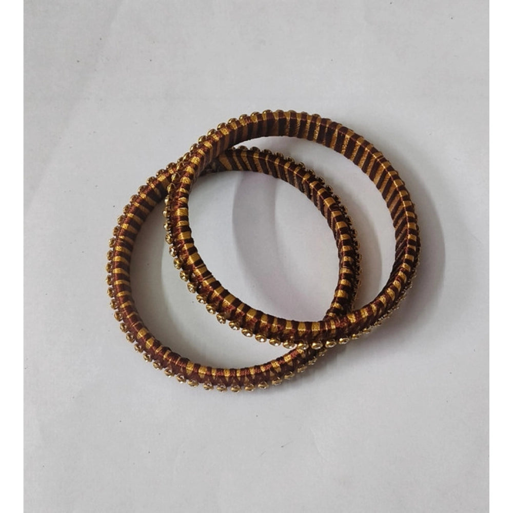 Generic Women's Plastic Silk Thread Bangles (Gold-Dark Brown, Size: 2.6) Secondary image