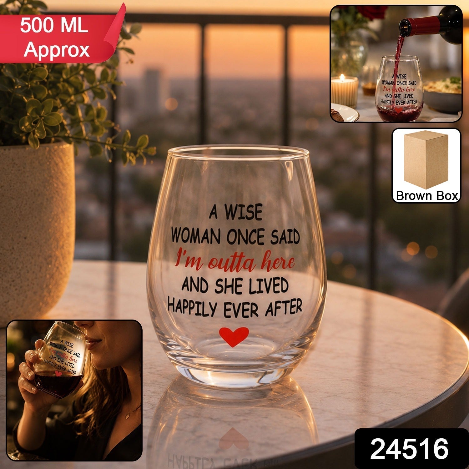 Printed Quote Stemless Glass Tumbler - Fun & Elegant Drinkware Secondary image