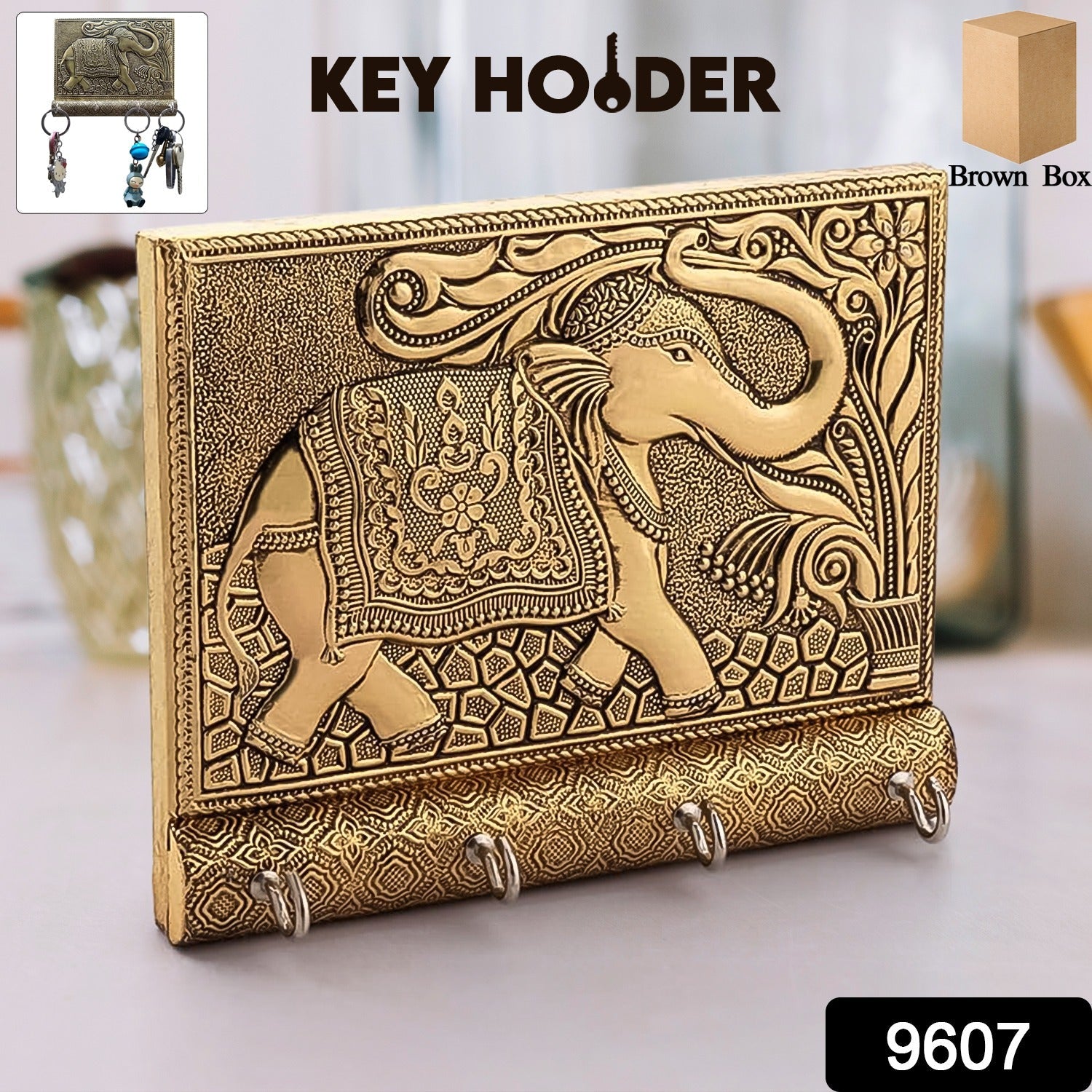 Elephant Key Holder – Wooden & Gold Wall Mount for Home | Styleva Secondary image
