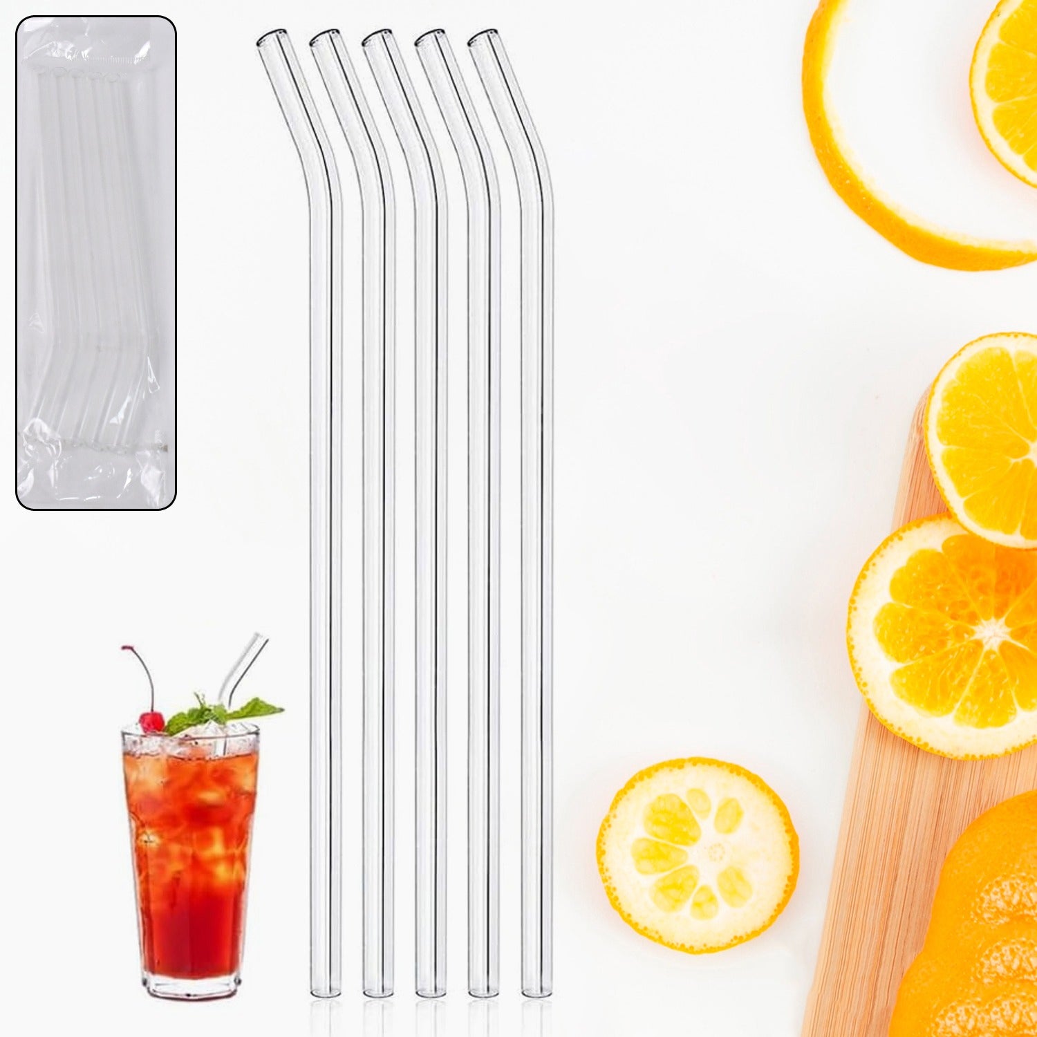 Reusable Glass Straws – Eco-Friendly Clear Drinking Set 5Pc Secondary image