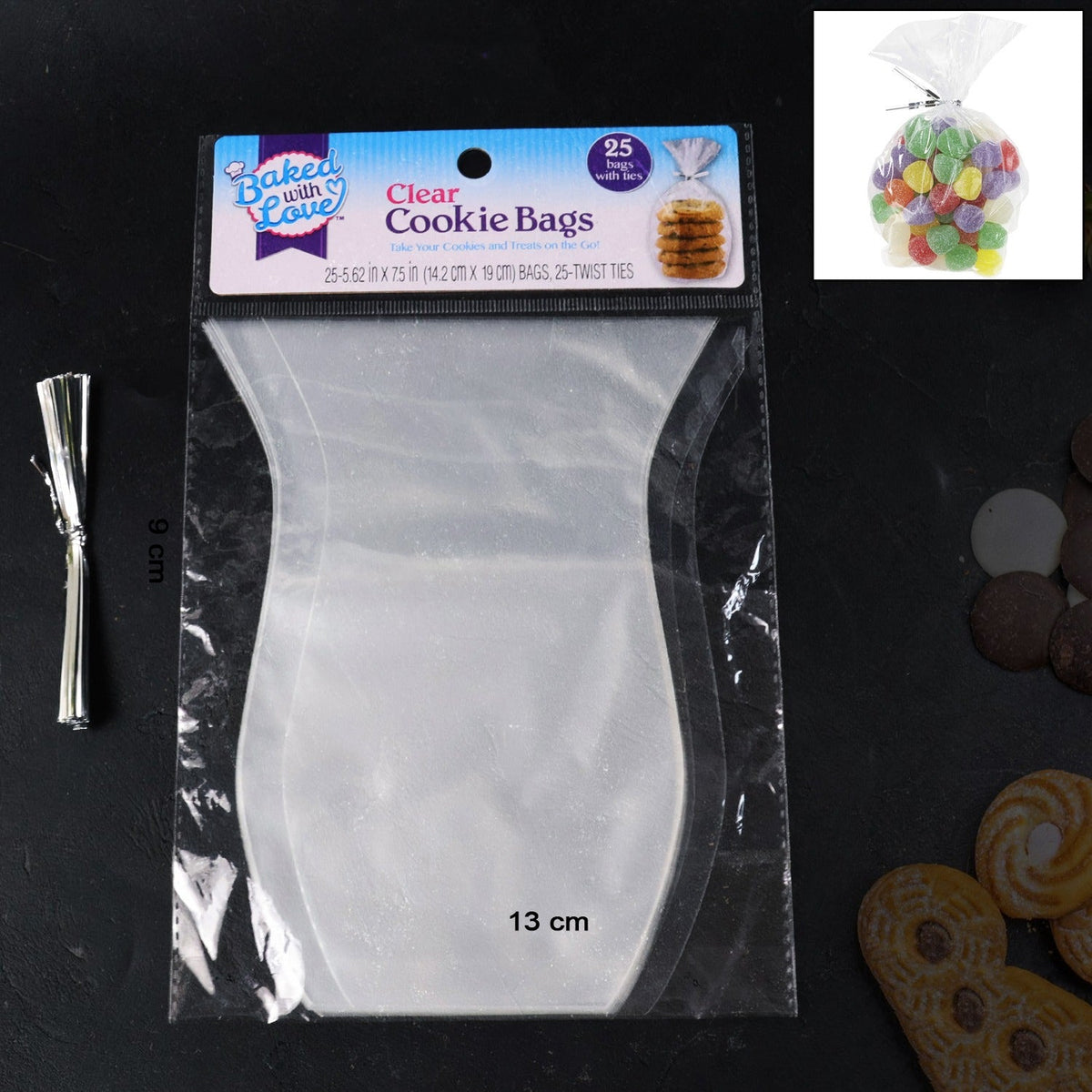 Set of 25 clear cookie bags showcasing durable transparent treat packaging Main image