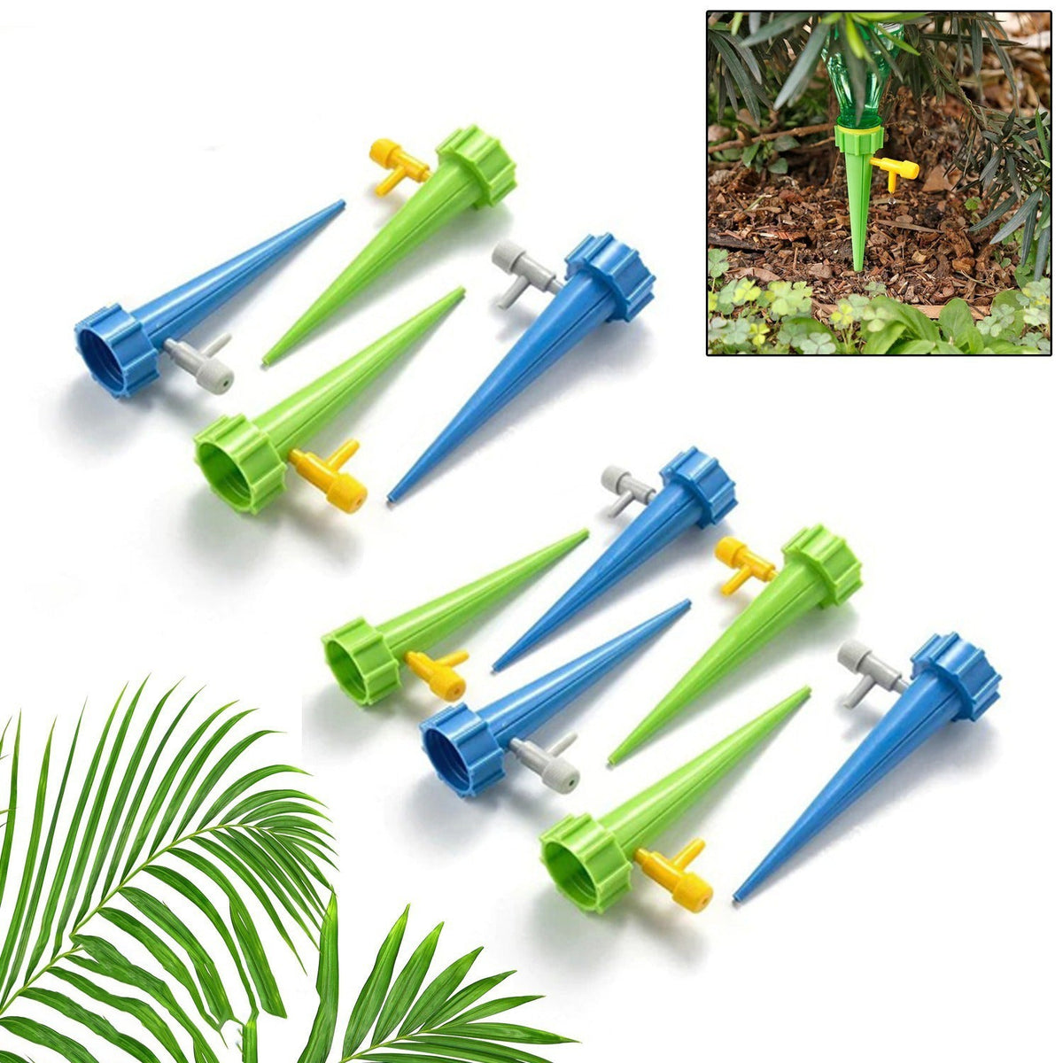 Set of adjustable plant watering spikes with slow release valves. Main image