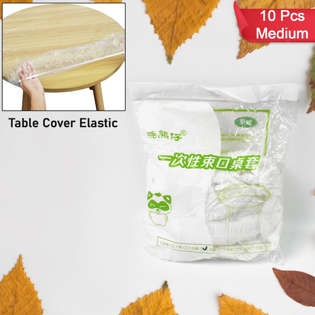 Elastic table cover fitted on a round dining table, ready for a party. Main image