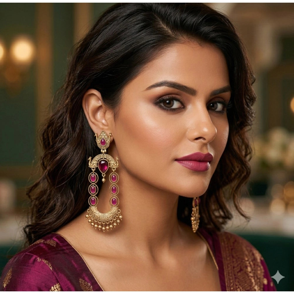 Generic Women's Zinc Alloy Gold Plated Chandbali Earrings (Multicolor) Main image