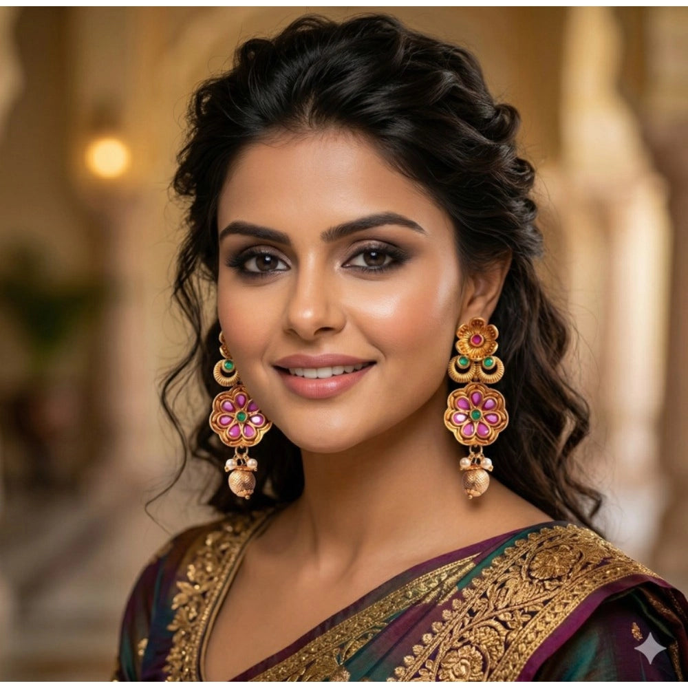 Generic Women's Zinc Alloy Gold Plated Jhumka Earrings (Multicolor) Main image