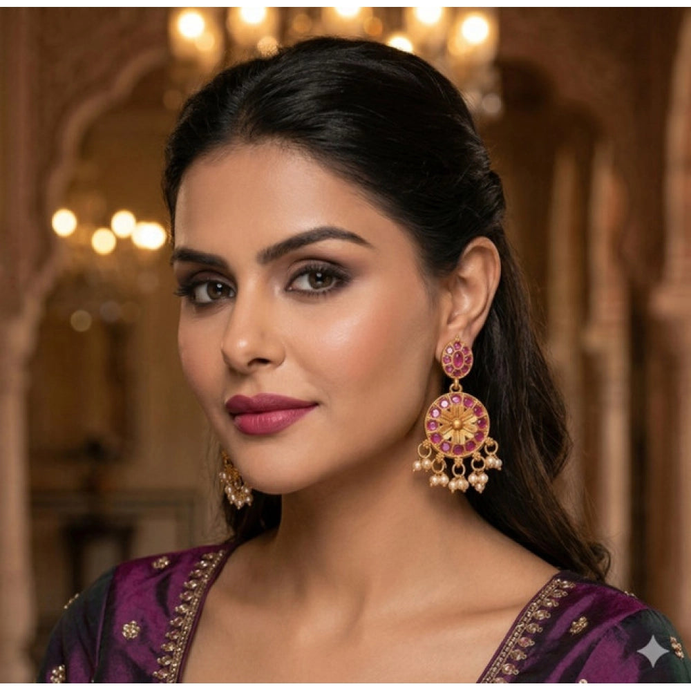 Generic Women's Zinc Alloy Gold Plated Chandbali Earrings (Multicolor) Main image