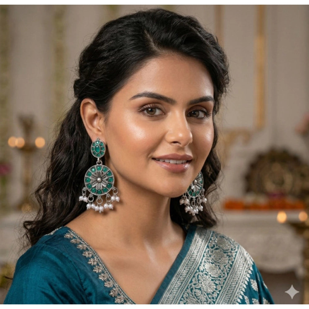Generic Women's Zinc Alloy Gold Plated Chandbali Earrings (Multicolor) Main image