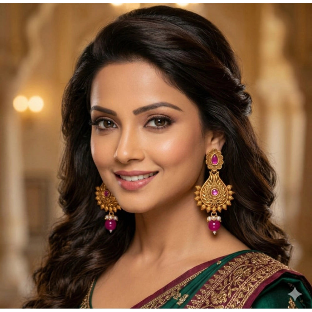 Generic Women's Zinc Alloy Gold Plated Chandbali Earrings (Multicolor) Main image