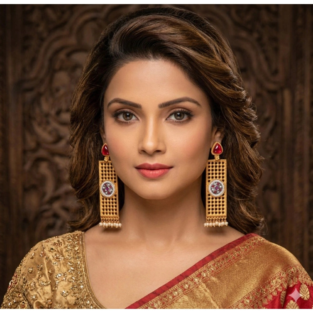 Generic Women's Zinc Alloy Gold Plated Dangler Earrings (Multicolor) Main image