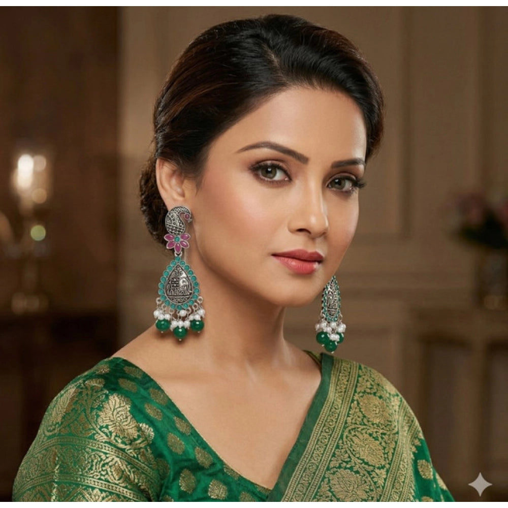 Generic Women's Zinc Alloy Gold Plated Chandbali Earrings (Multicolor) Main image