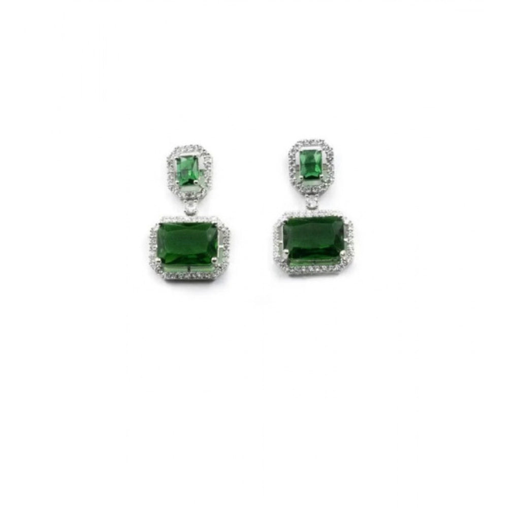 Generic Women's Brass Silver Plated Drop Earrings (Green) Secondary image