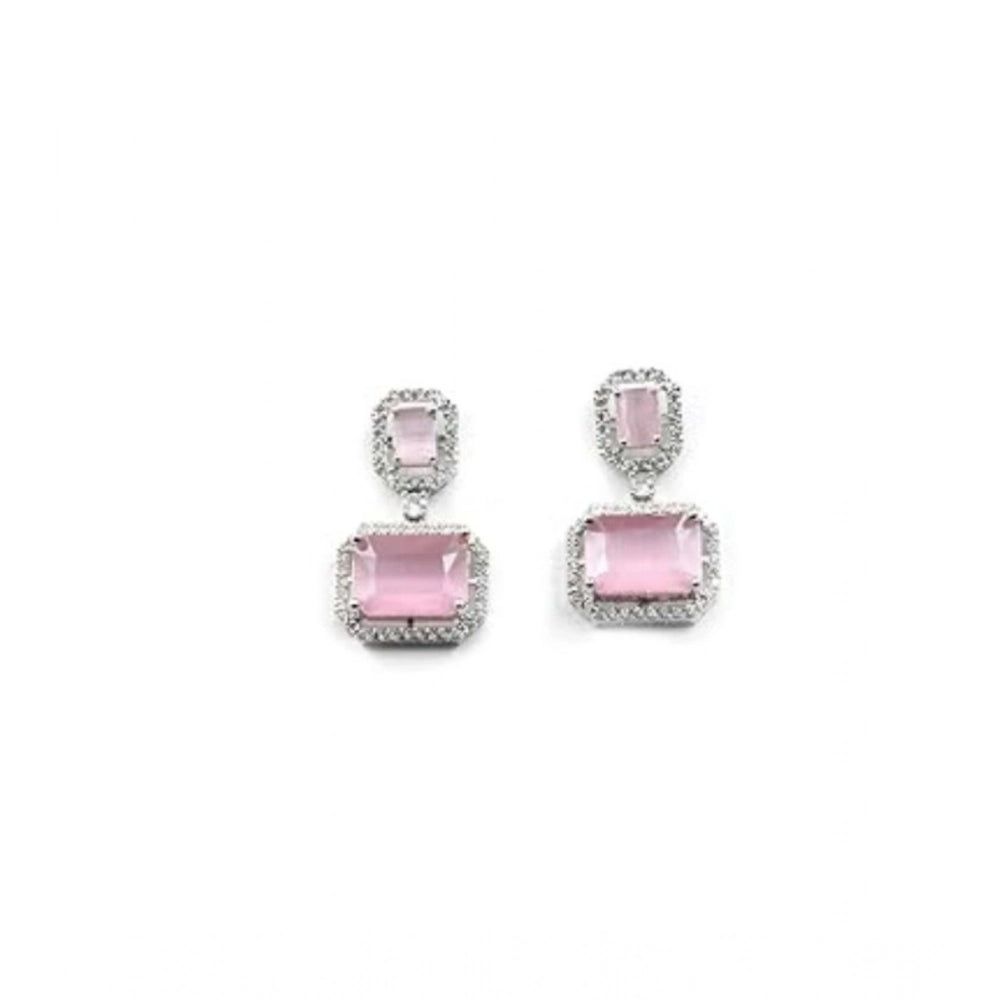 Generic Women's Brass Silver Plated Drop Earrings (Pink) Secondary image