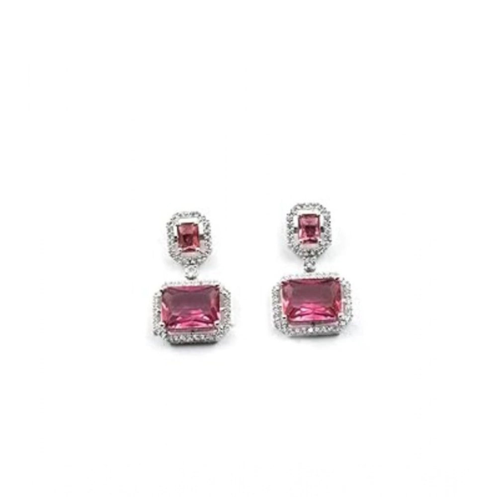 Generic Women's Brass Silver Plated Drop Earrings (Red) Secondary image