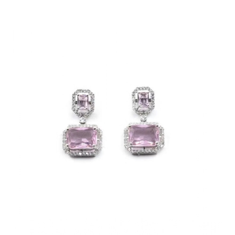 Generic Women's Brass Silver Plated Drop Earrings (Pink) Secondary image