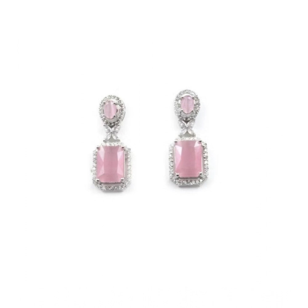 Generic Women's Brass Silver Plated Drop Earrings (Pink) Secondary image