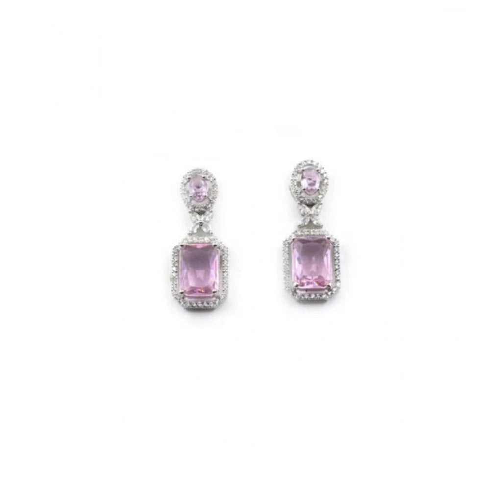 Generic Women's Brass Silver Plated Drop Earrings (Pink) Secondary image