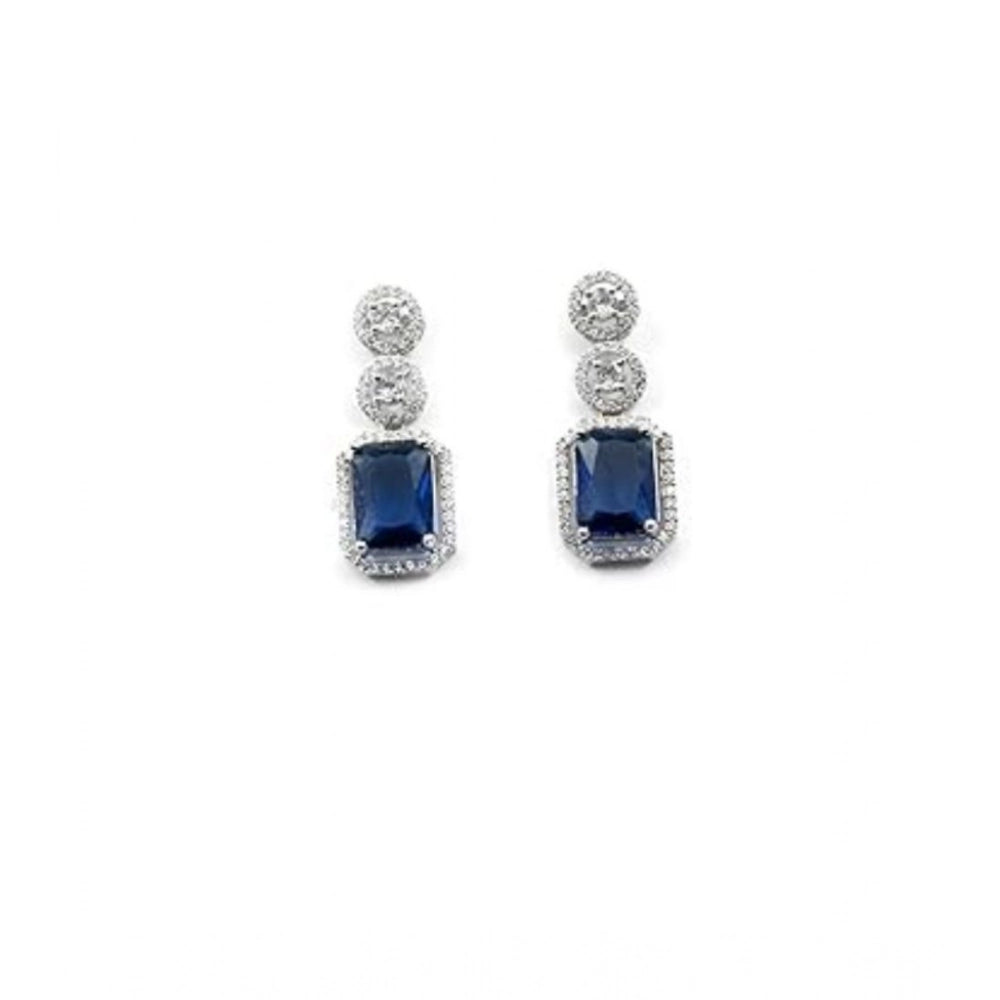 Generic Women's Brass Silver Plated Drop Earrings (Blue) Secondary image