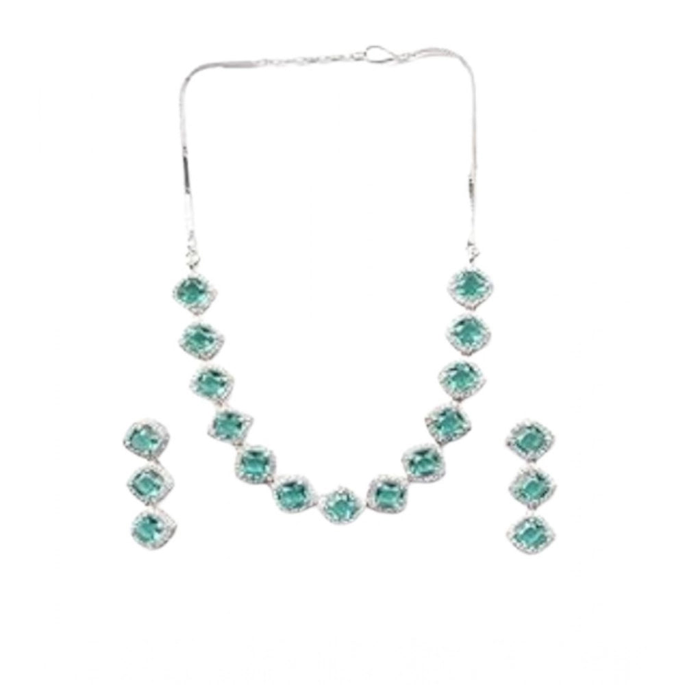Generic Women's Brass Silver Plated Necklace set (Green) Secondary image