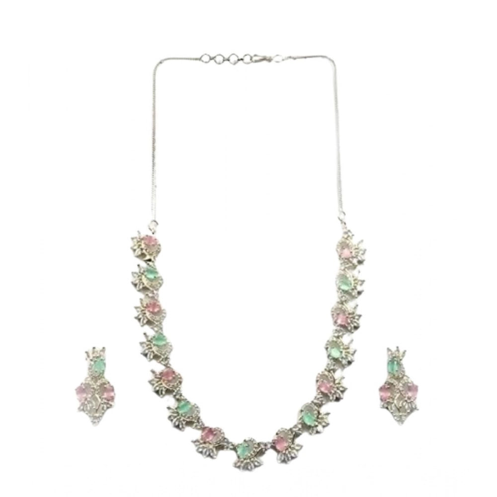 Generic Women's Brass Silver Plated Necklace set (Multicolor) Secondary image