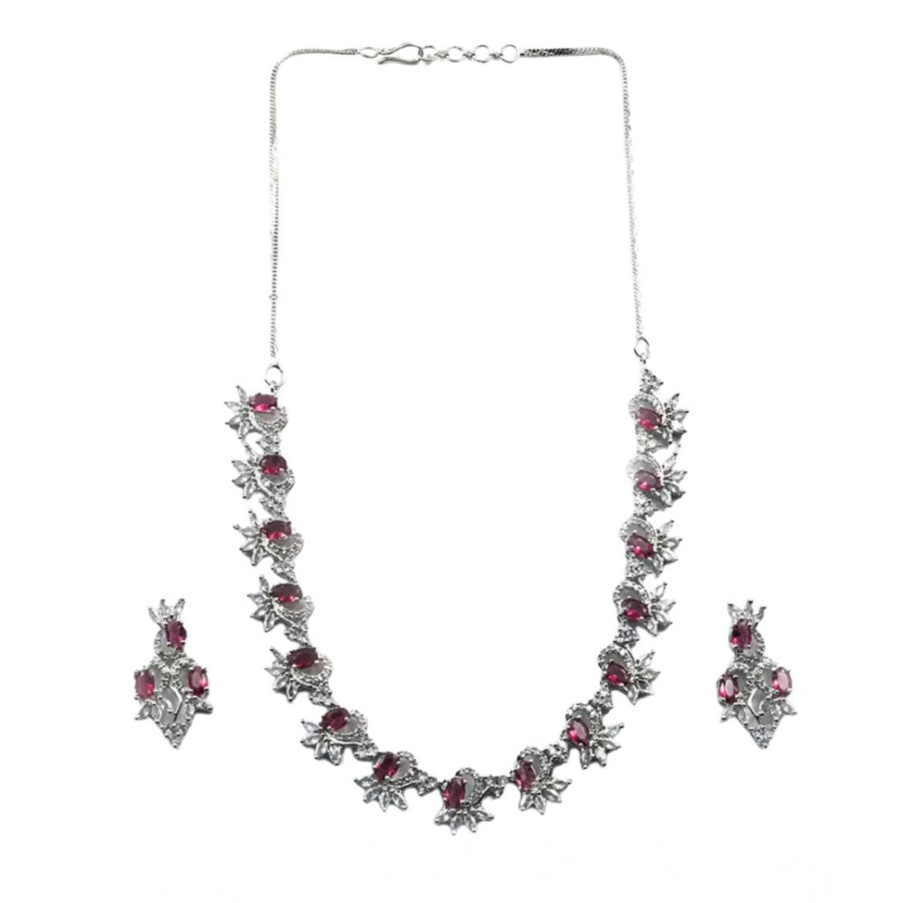 Generic Women's Brass Silver Plated Necklace set (Red) Secondary image