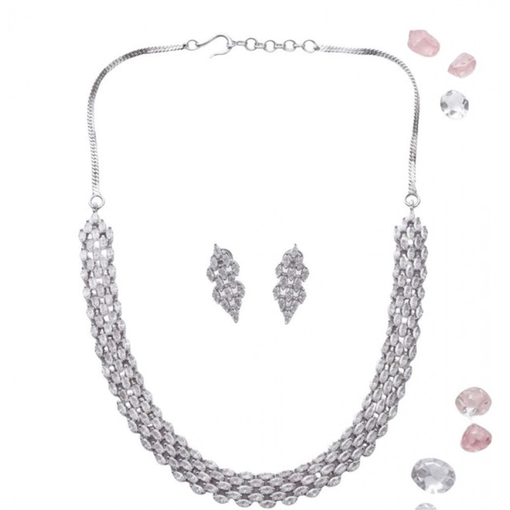 Generic Women's Brass Silver Plated Necklace set (Silver) Secondary image
