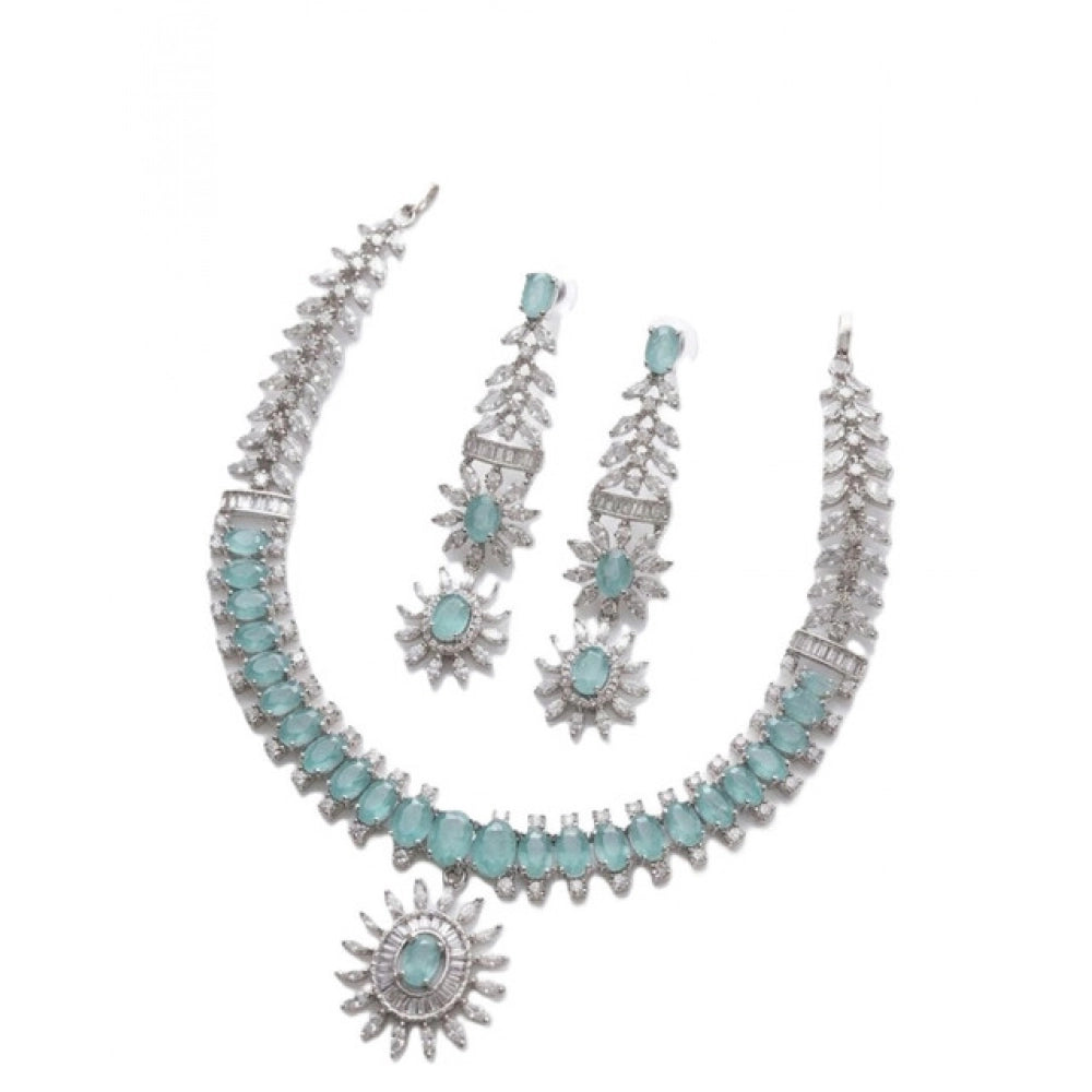 Generic Women's Brass Silver Plated Necklace set (Turquoise) Secondary image