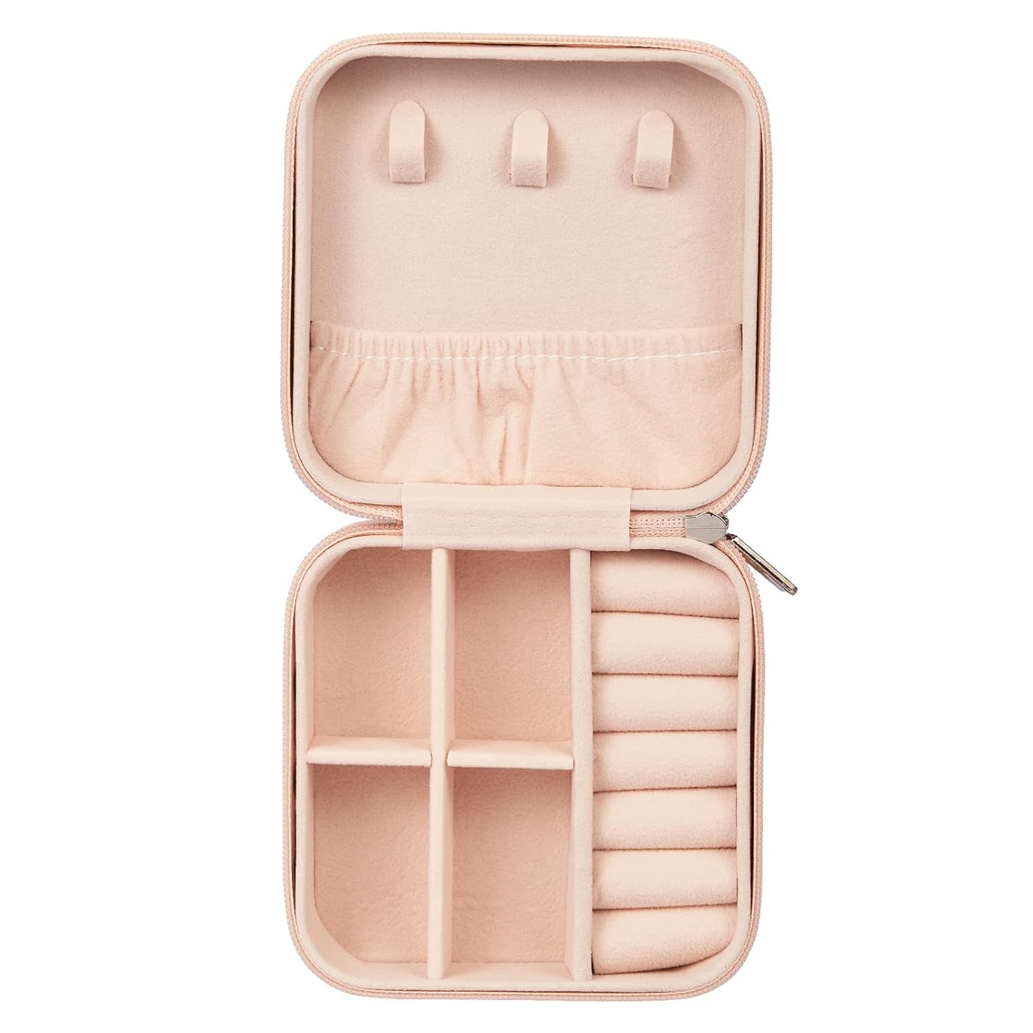 Leather Zipper Portable Storage Box Case with Dividers Container for Rings, Earrings, Necklace Secondary image