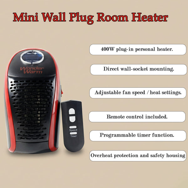 400W wall plug room heater displayed alongside its remote control