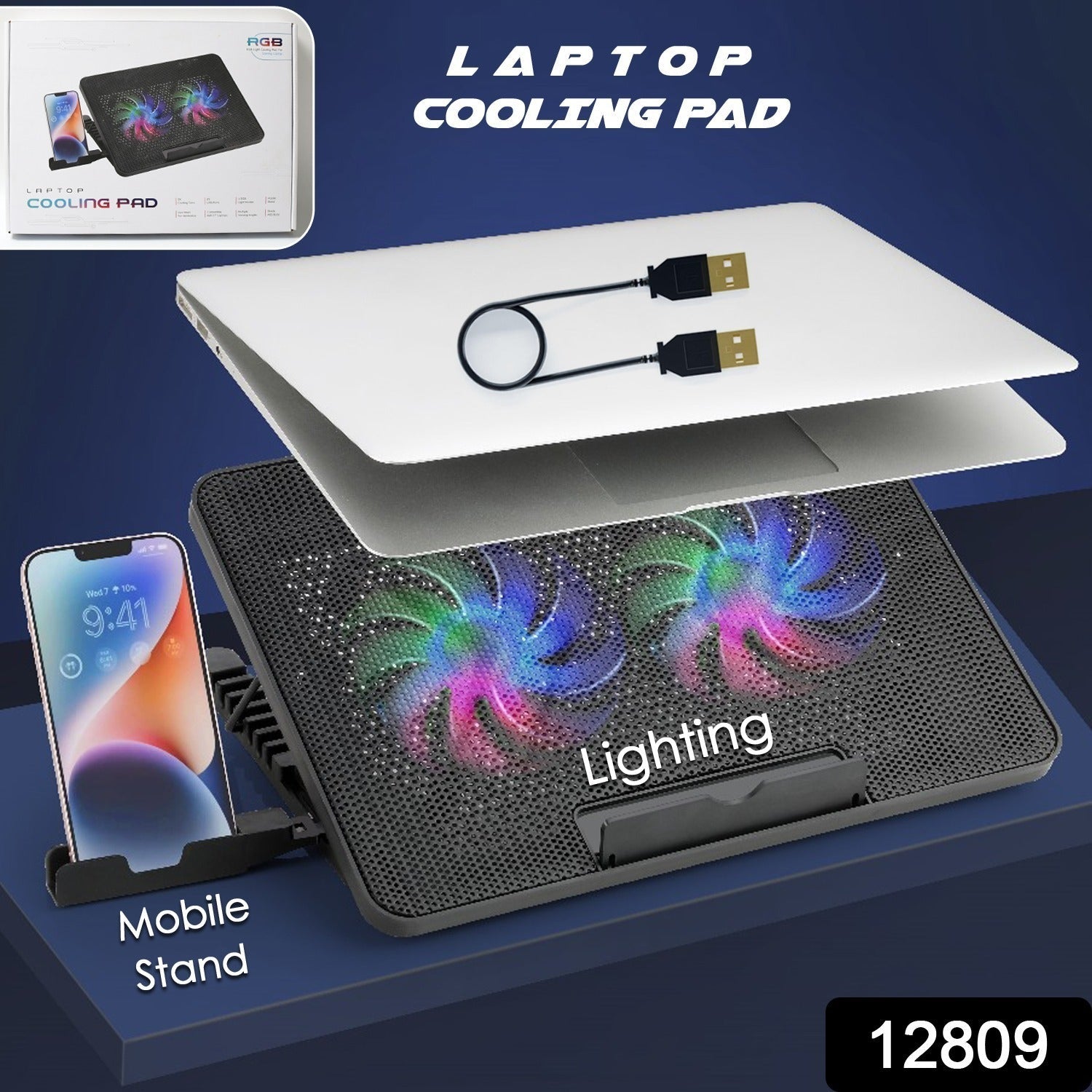 Laptop Cooling Pad – Dual Quiet LED Fans & Adjustable Stand | Indo Glow Secondary image