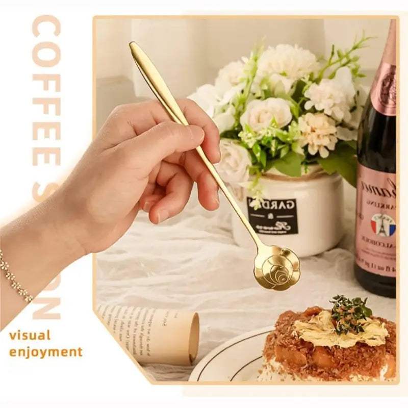4 Pcs Golden Decorative Spoon Set – Stylish Floral Design Spoons for Kitchen & Dining Secondary image