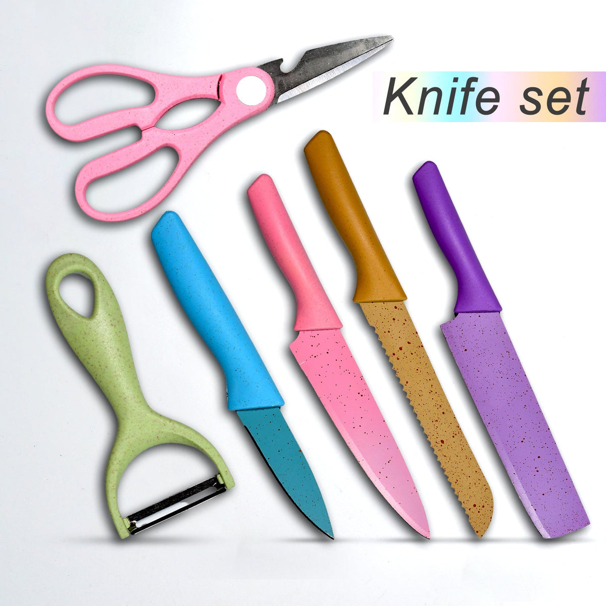 Professional 6Pc Kitchen Knife Set with corrugated stainless steel blades displayed Main image
