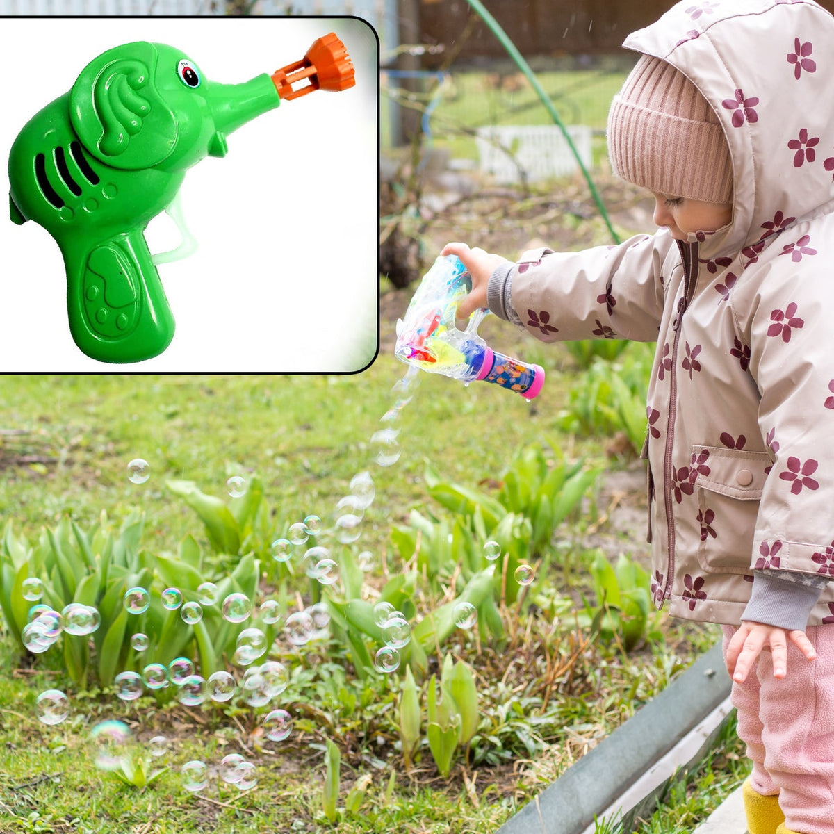 Elephant shaped bubble gun toy loaded with bubble liquid bottle Main image
