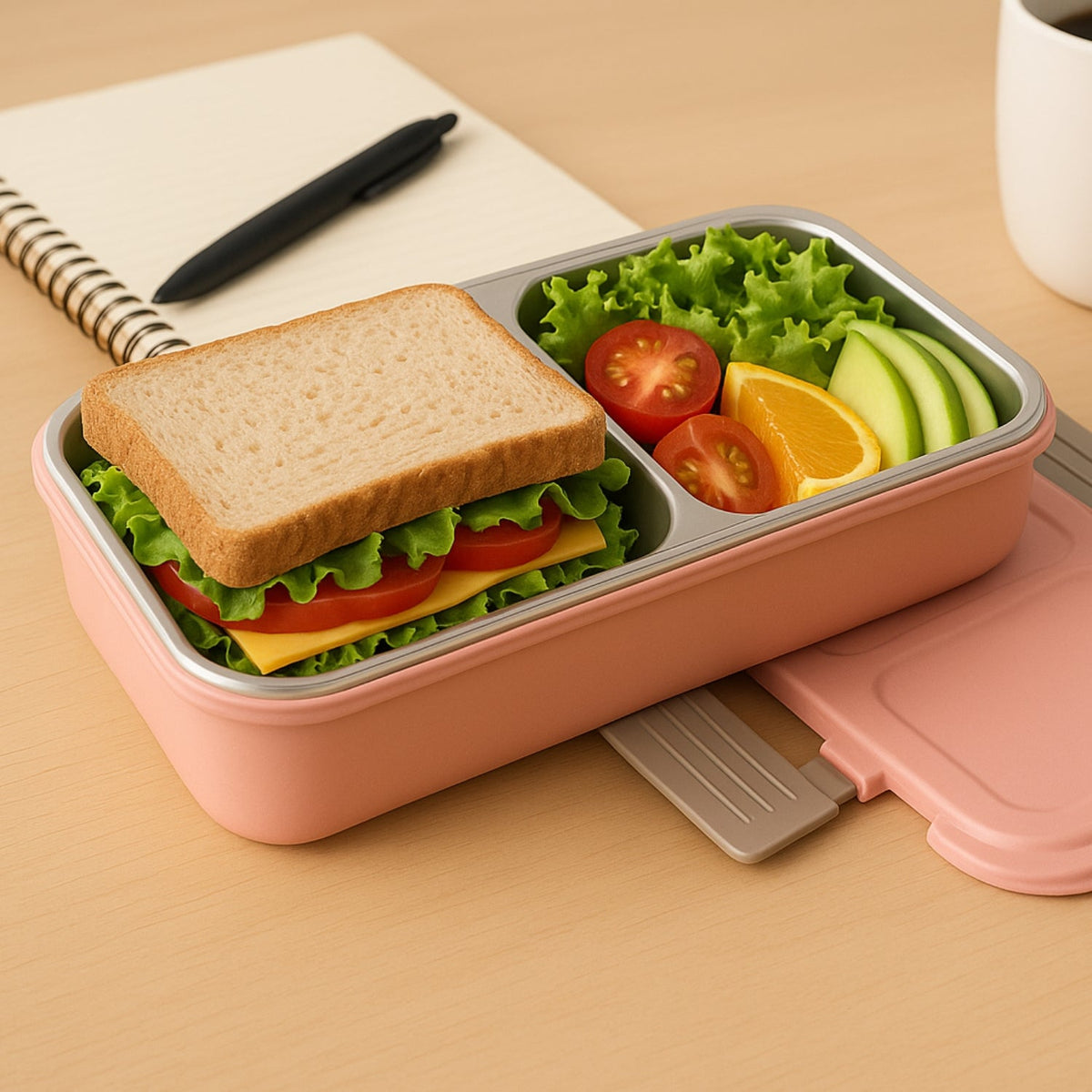 Pastel colored BPA-Free 2-Compartment leakproof lunch box closed Main image