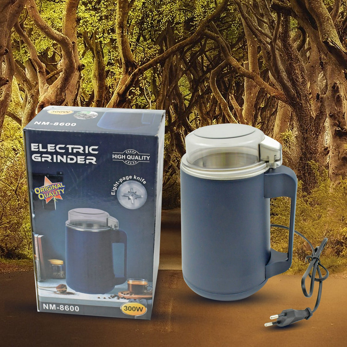 Dabster electric coffee and spice grinder with its transparent lid for visible grinding. Main image