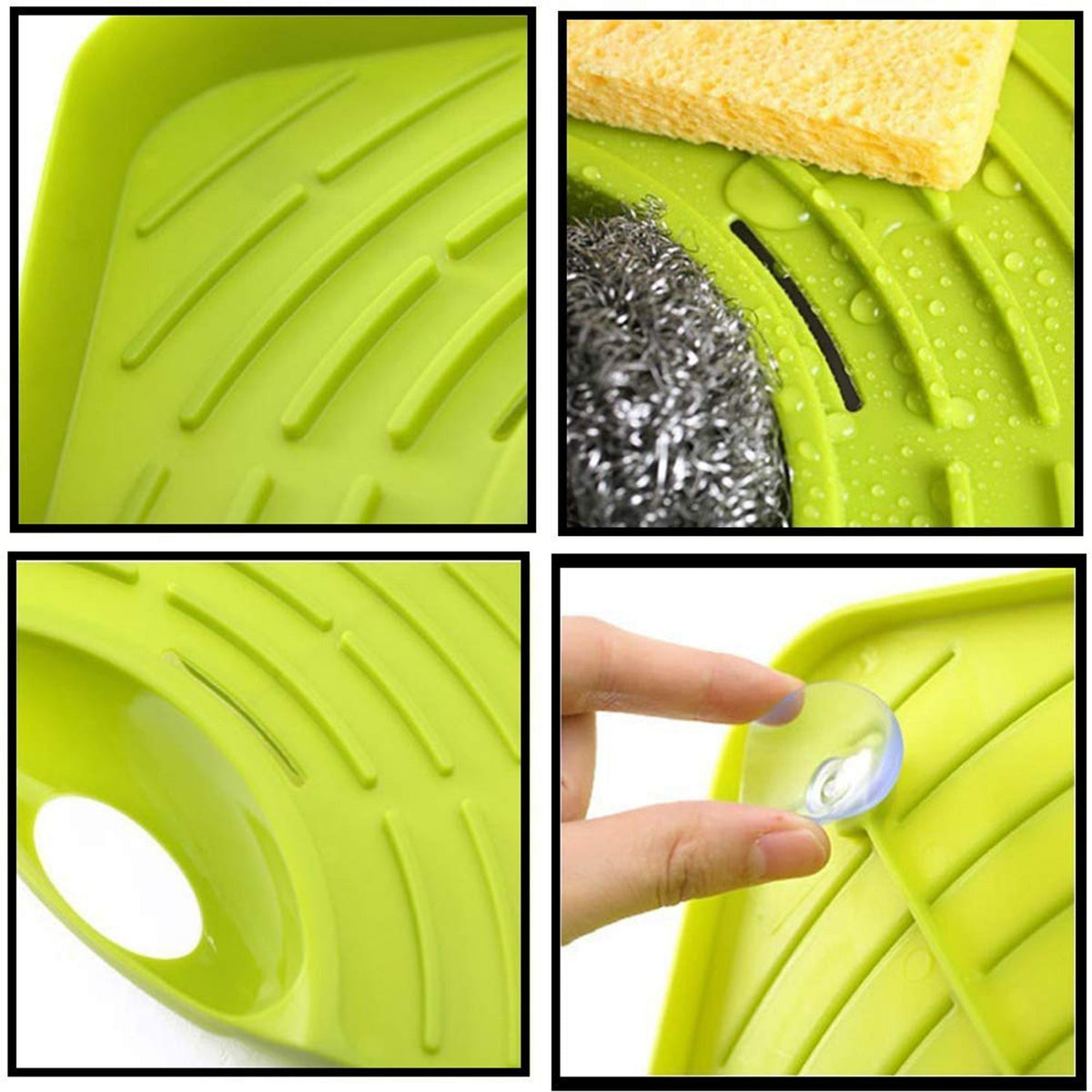 ShineCrest Corner Sink Strainer in a kitchen sink, holding a sponge and brush. Main image
