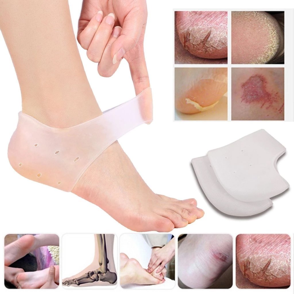 Pair of silicone gel heel socks providing deep moisture for dry, cracked heels. Main image
