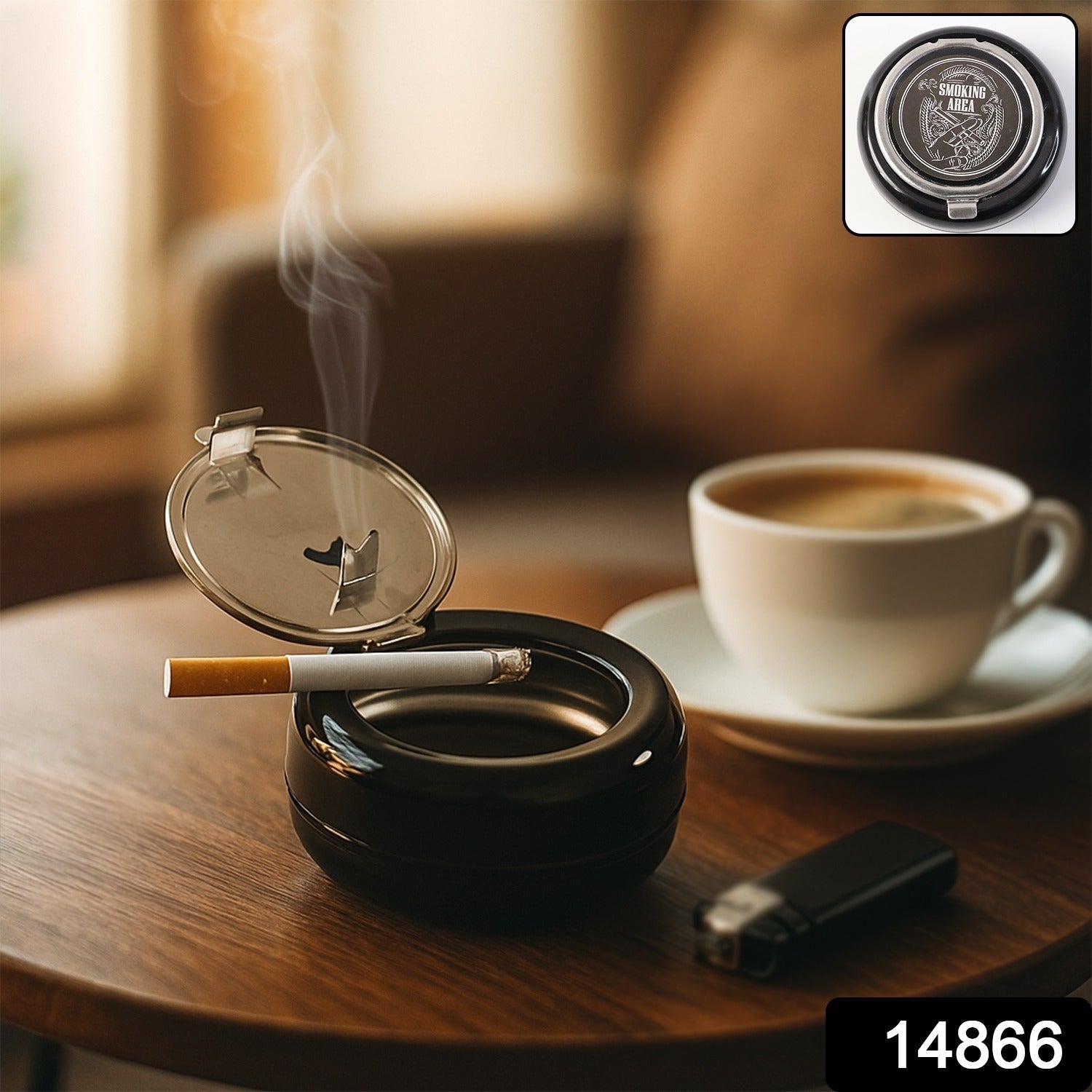 Round Smokeless Ashtray with Lid – Windproof & Easy Clean Secondary image