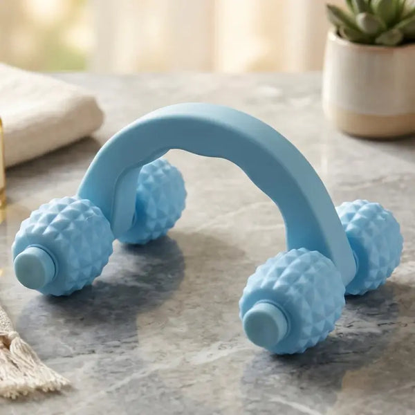 4-Wheel Manual Body Massager Roller – Handheld Deep Tissue Muscle Massage Tool for Neck, Back, Legs & Arms