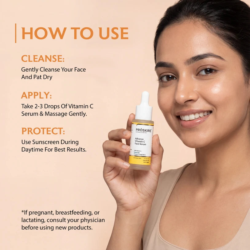 Proskire 10% Advance Vitamin C Serum With Ferulic Acid, For Dark Spots Pigmentation & Glowing Face - 30 ml (Pack of 1) Secondary image