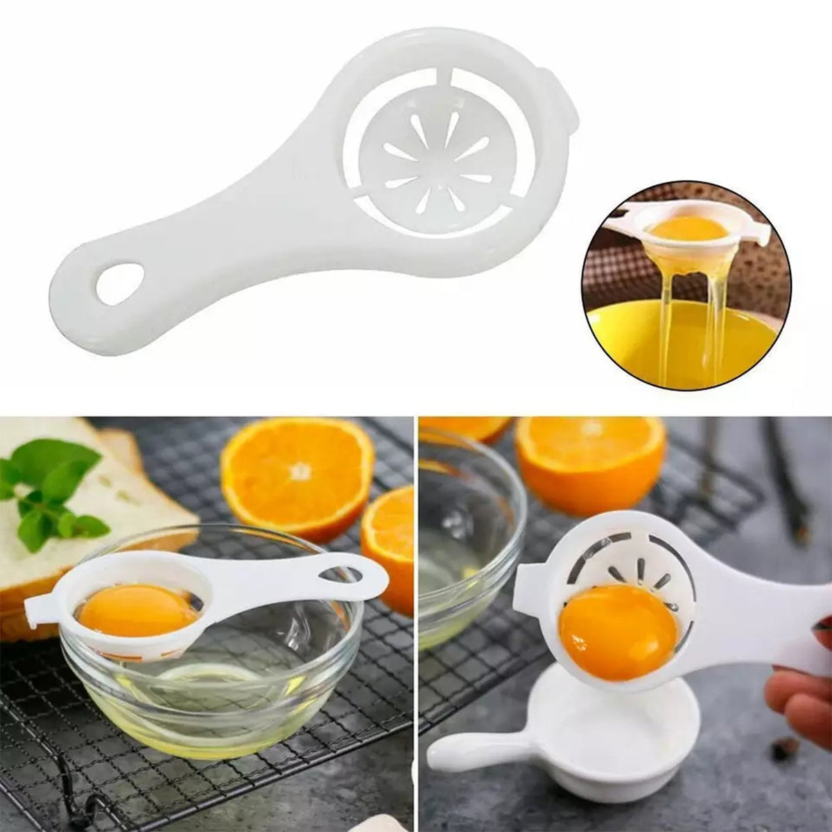 Egg yolk separator with strainer for easy egg whites separation. Main image