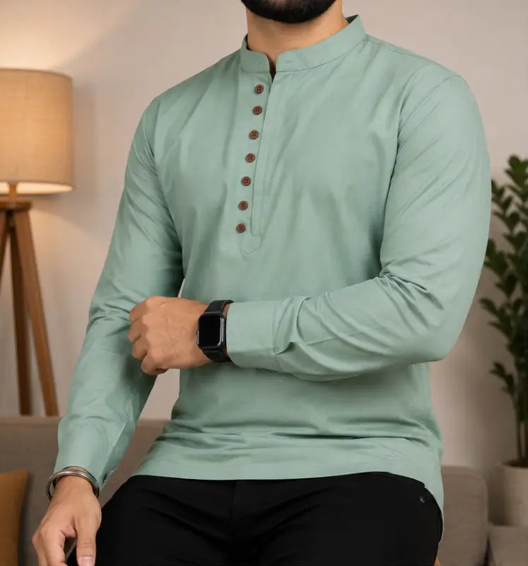 Men's Solid Cotton Blend Kurta – Full Sleeve Casual & Festive Ethnic Wear for Men