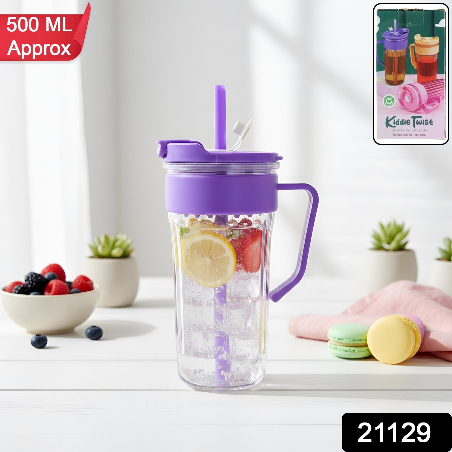Plastic Tumbler for Kids – Spill-Free 500ml with Straw & Handle Secondary image