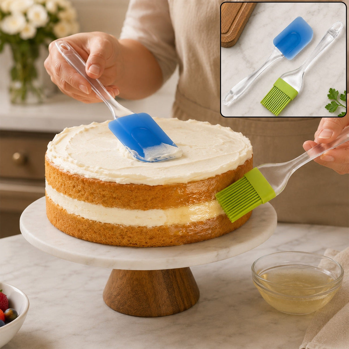 Cake Pastry Brush and Spatula Set, Silicone Baking Brush for Cakes (1 Set) Main image