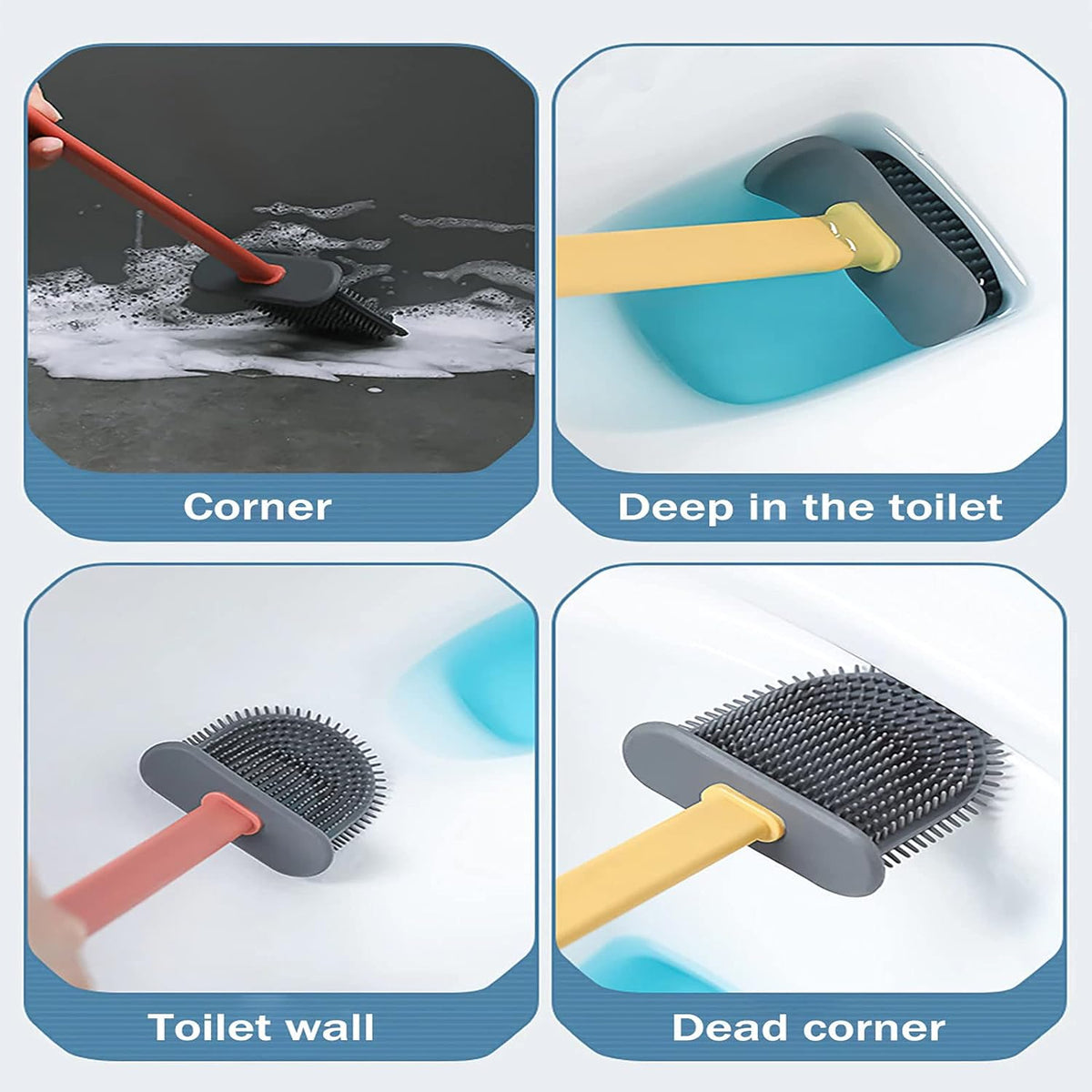 Silicone toilet brush set with its quick-dry ventilated holder, ready for hygienic bathroom cleaning. Main image