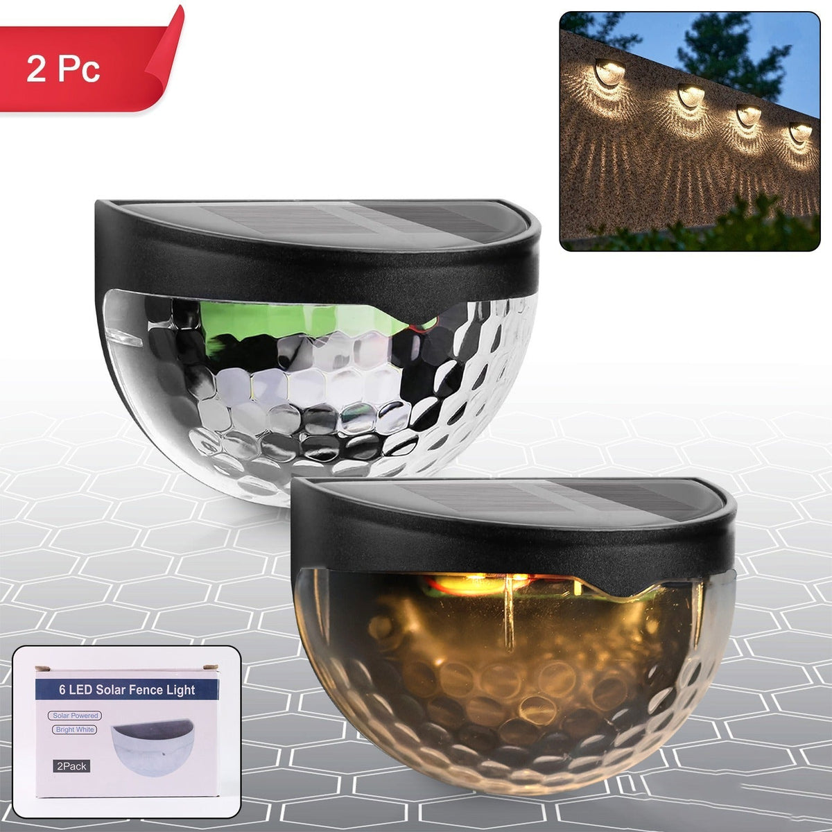 6 LED solar wall fence light with decorative honeycomb shade design Main image