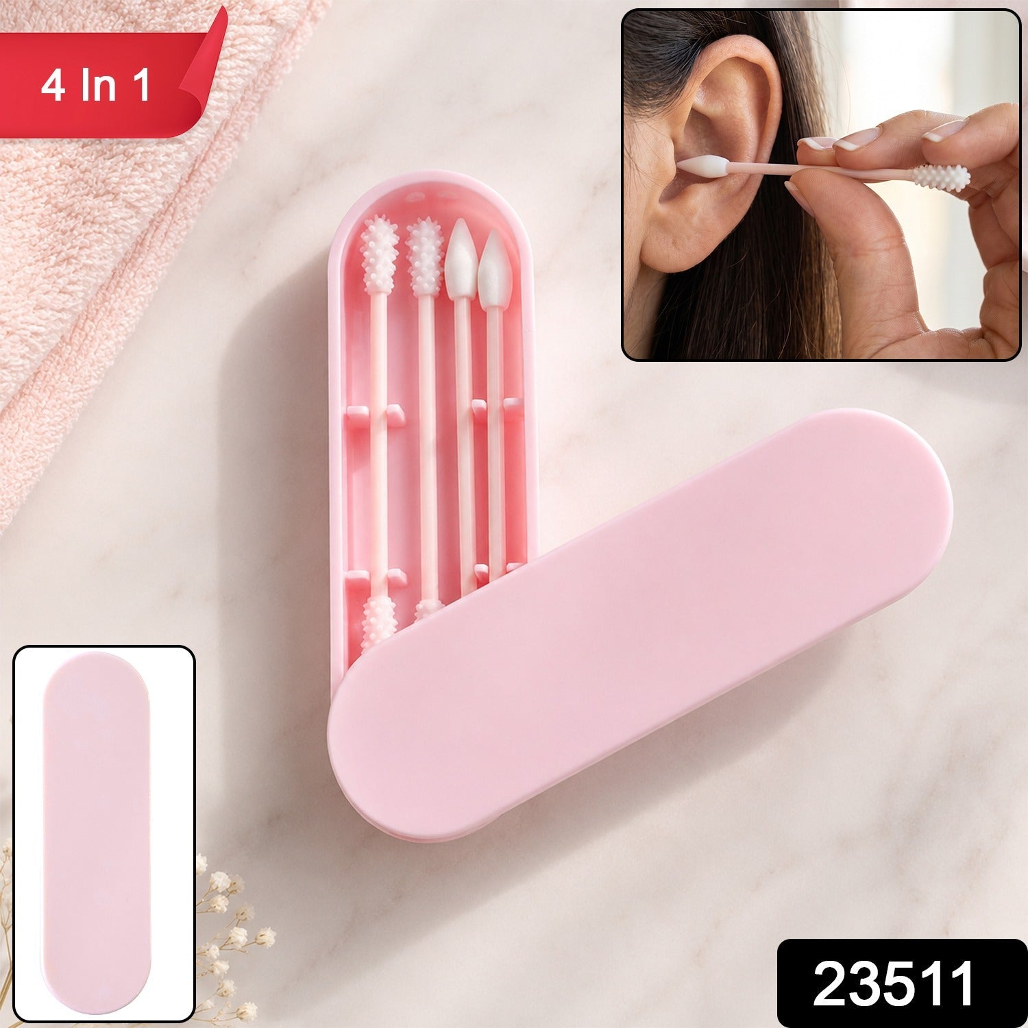 4 In 1 Reusable Silicone Ear Swab Set with Case Washable Ear Buds (1 Set) Secondary image