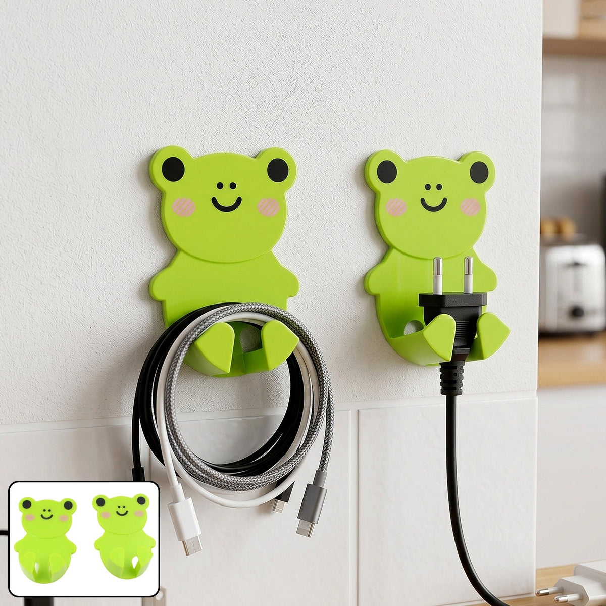 Plastic adhesive cable and socket holders set on white background Main image