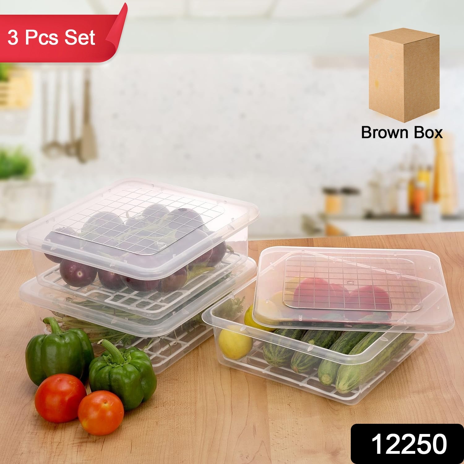 Plastic Food Storage Containers – Set of 3 with Drain Tray | Organivo Secondary image