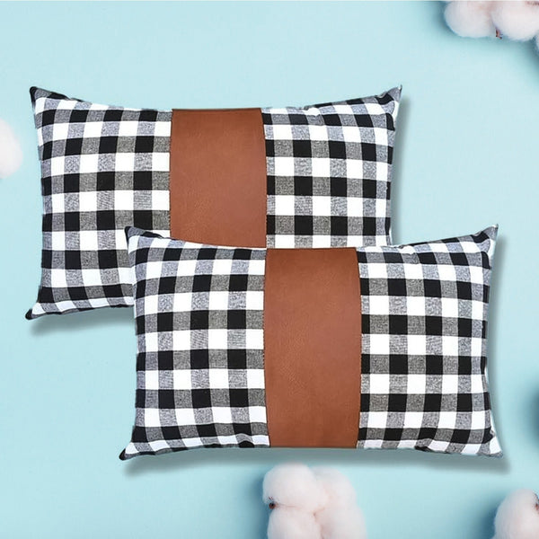 Versatile leather and cotton pillow cover, perfect for various home settings.
